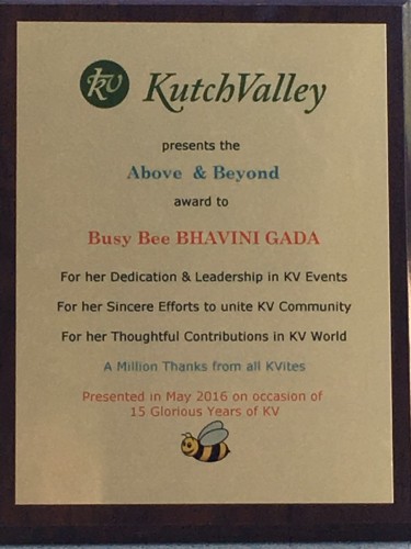 KutchValley Appreciates Bhavini with Above & Beyond